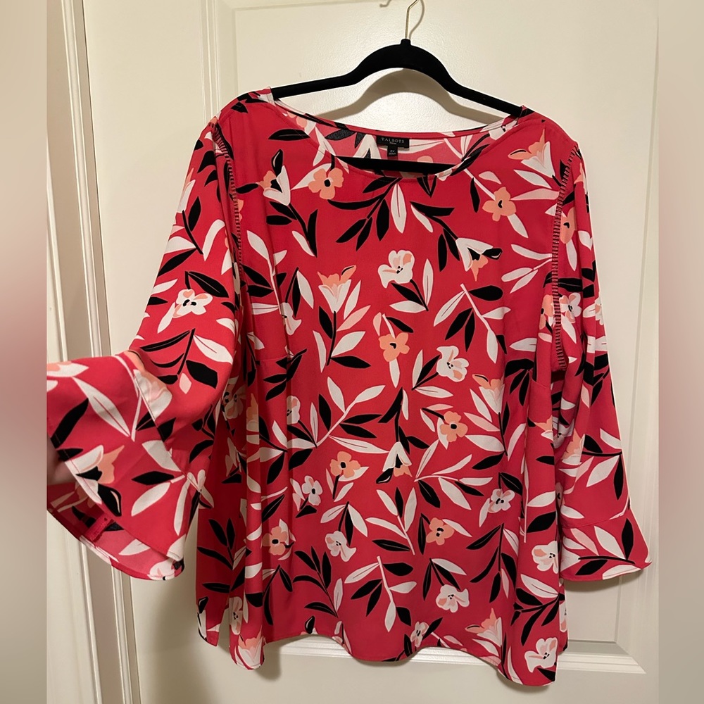 Talbots coral/pink floral blouse 2X